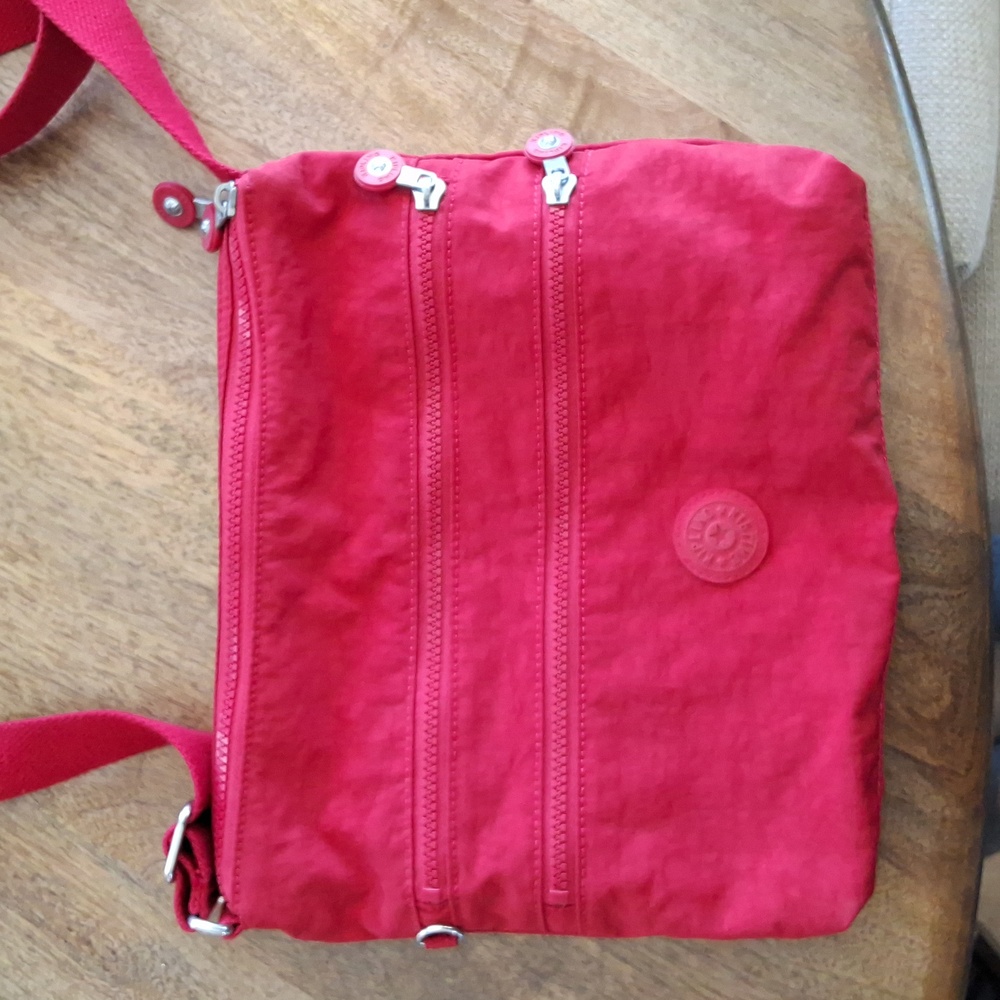 Kipling Red Coated Nylon Double Zip Adjustable Crossbody Bag
